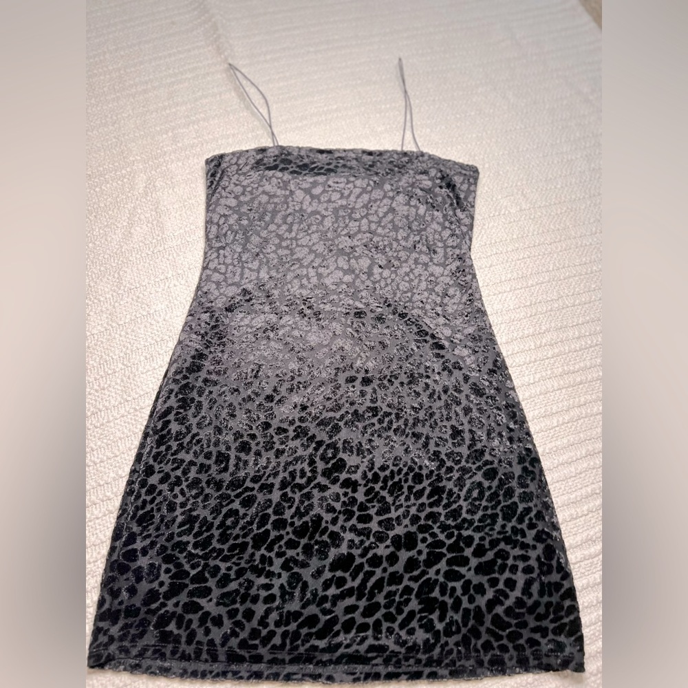 Black leopard felt body-con mini dress